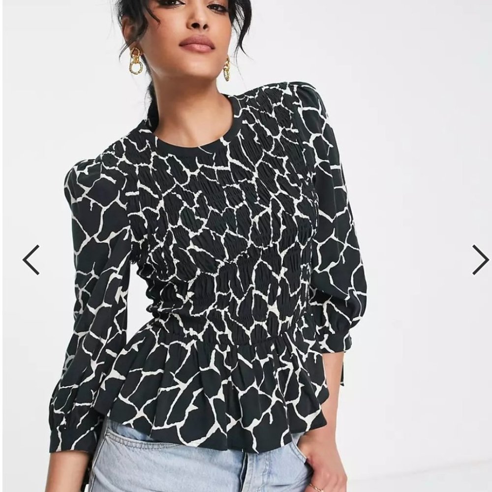 Whistles cotton smocked blouse in animal print - BLACK 6